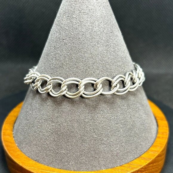 VTG Sterling Silver 925 Large Double Link Charm Bracelet Size 7.25'' Length - Picture 1 of 9